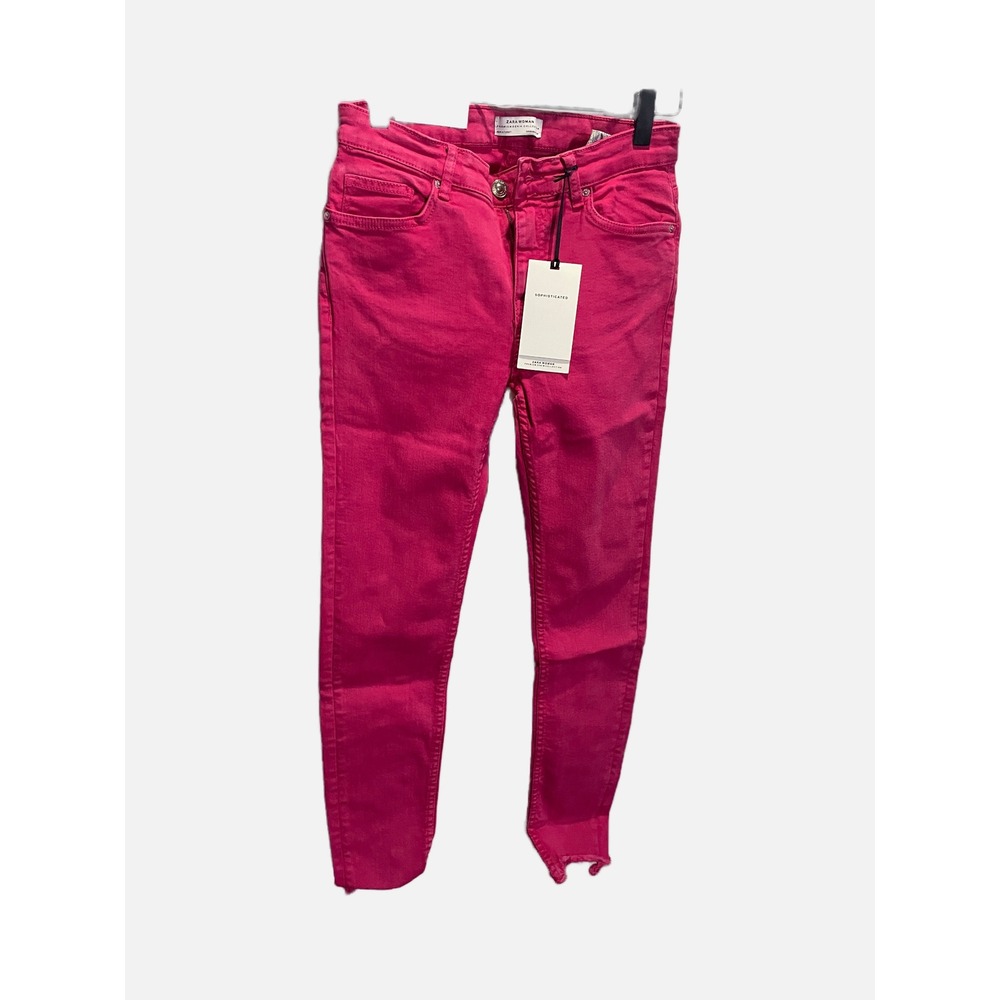 Zara The Skinny‎ Jeans Womens 4 Pink Mid Rise Raw Hem Slim Fit Denim Pants